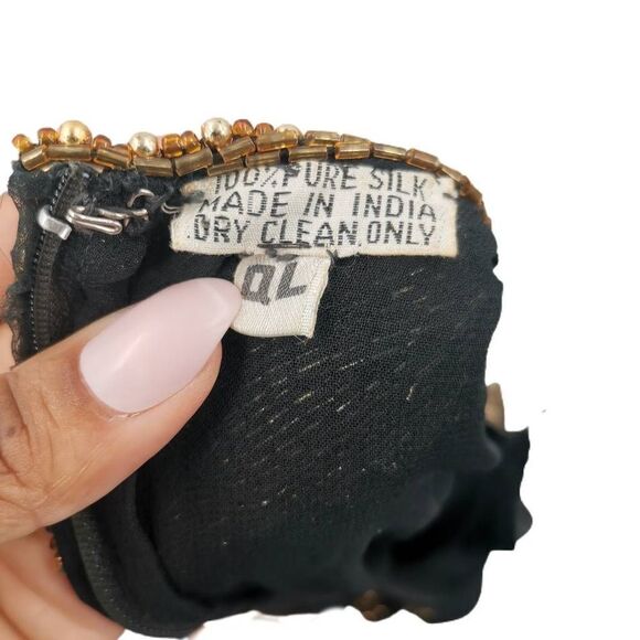 Stunning Vintage Black Silk Beaded Dress with Radiant Sunburst Design | Tag Size - Picture 5 of 8